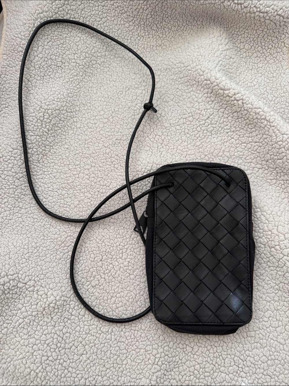Bottega Veneta Black Intrecciato Crossbody Phone Pouch